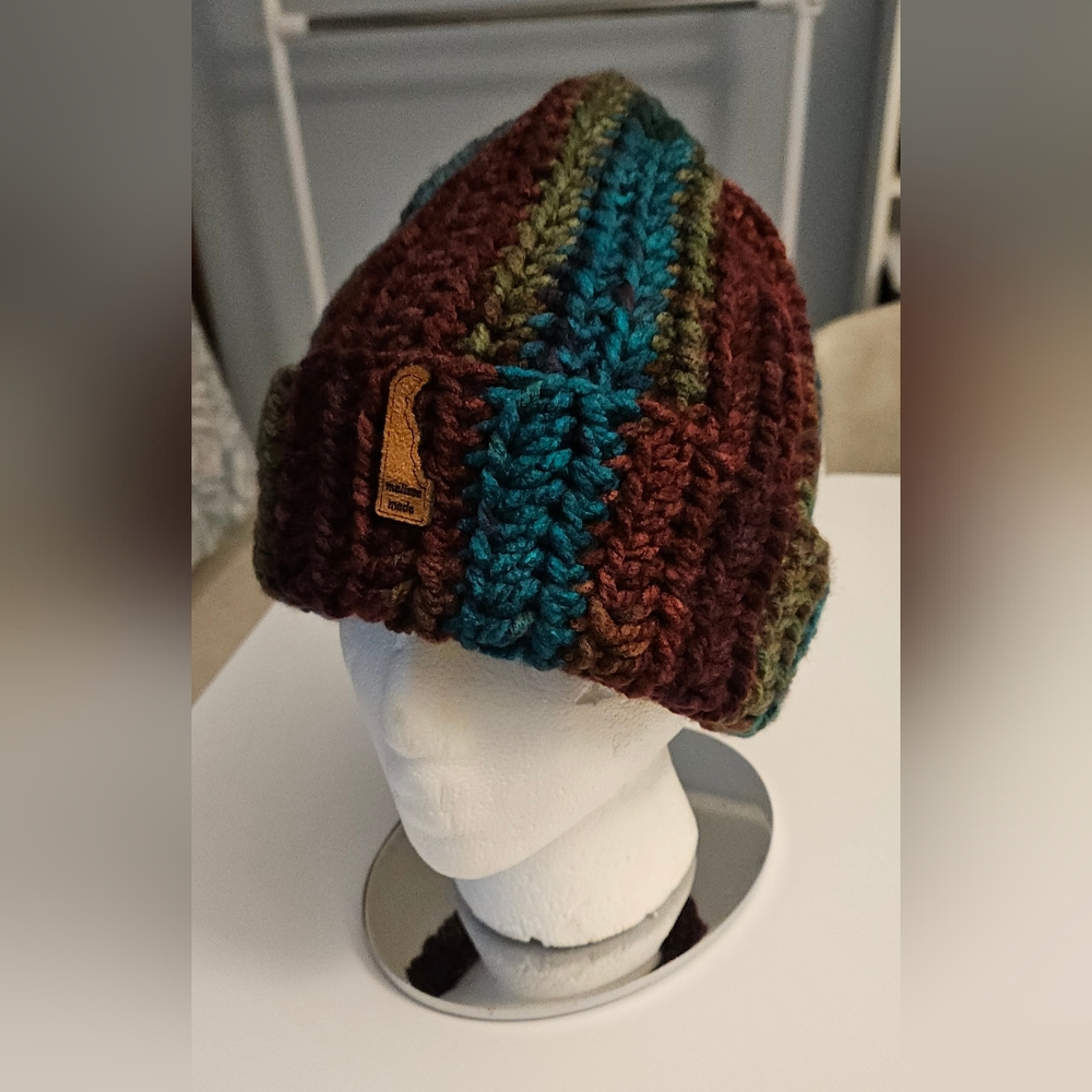 Handmade Multicolor Crochet Beanie W/ Removable Fur Puff